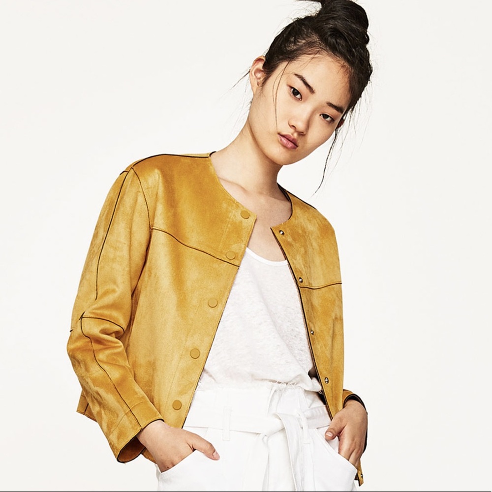 Zara yellow suede jacket medium
